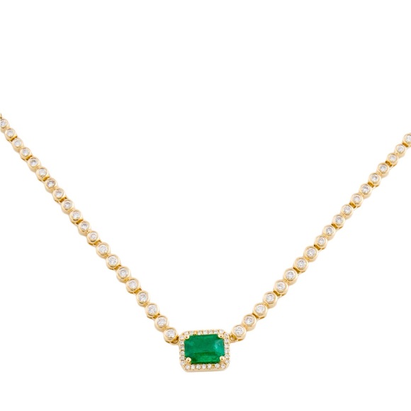 Emerald and Diamond 14k gold necklace - Picture 1 of 7